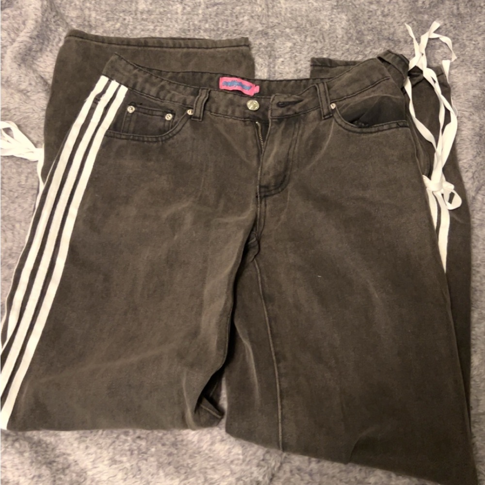 Edikted Brown Pants with White Stripes and Edikted black cargo pants
